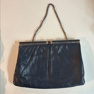 Elegant Navy Blue Chain Strap Women's Leather Bag Vintage